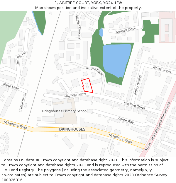 1, AINTREE COURT, YORK, YO24 1EW: Location map and indicative extent of plot