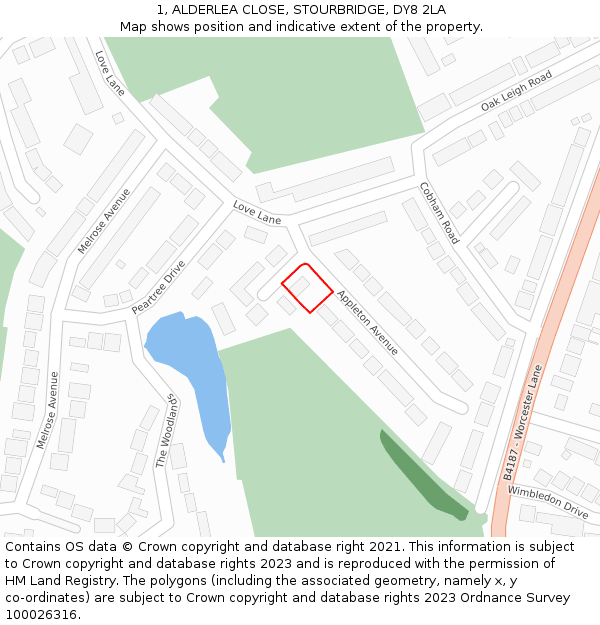 1, ALDERLEA CLOSE, STOURBRIDGE, DY8 2LA: Location map and indicative extent of plot