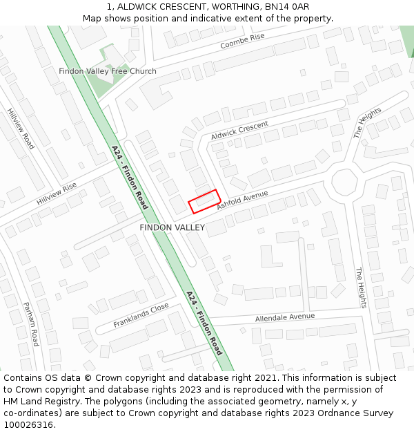 1, ALDWICK CRESCENT, WORTHING, BN14 0AR: Location map and indicative extent of plot