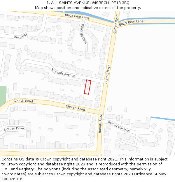 1, ALL SAINTS AVENUE, WISBECH, PE13 3RQ: Location map and indicative extent of plot