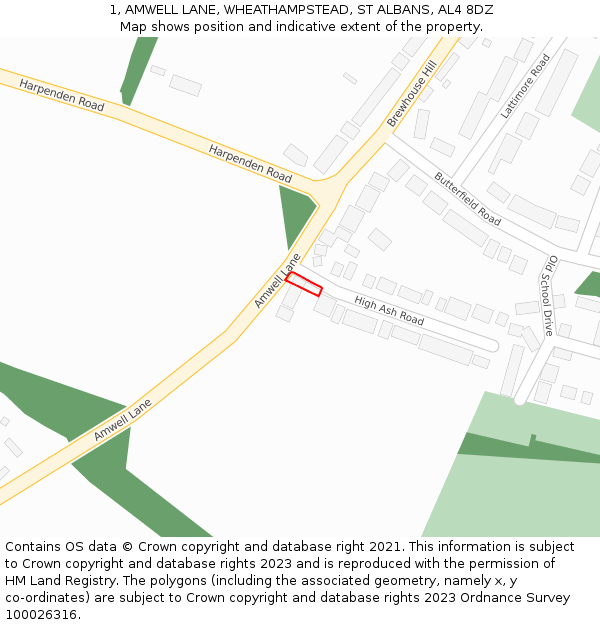 1, AMWELL LANE, WHEATHAMPSTEAD, ST ALBANS, AL4 8DZ: Location map and indicative extent of plot