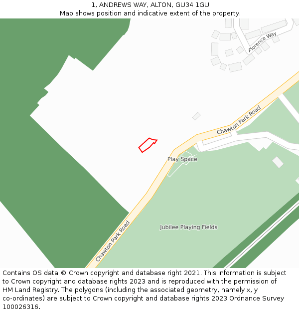 1, ANDREWS WAY, ALTON, GU34 1GU: Location map and indicative extent of plot