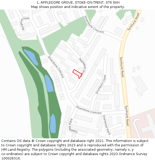 1, APPLEDORE GROVE, STOKE-ON-TRENT, ST6 6XH: Location map and indicative extent of plot