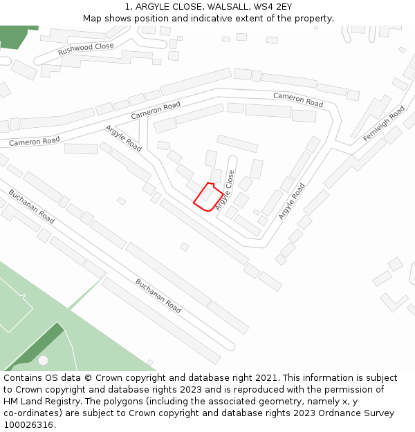 1, ARGYLE CLOSE, WALSALL, WS4 2EY: Location map and indicative extent of plot