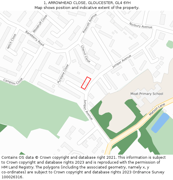 1, ARROWHEAD CLOSE, GLOUCESTER, GL4 6YH: Location map and indicative extent of plot