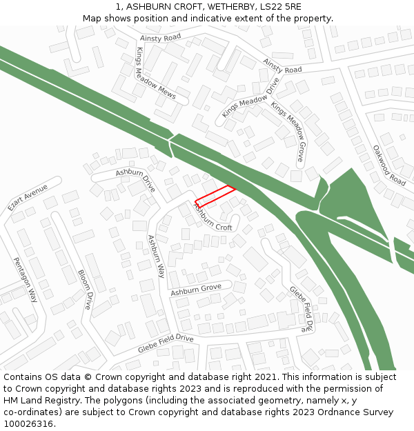 1, ASHBURN CROFT, WETHERBY, LS22 5RE: Location map and indicative extent of plot