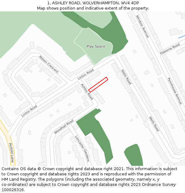 1, ASHLEY ROAD, WOLVERHAMPTON, WV4 4DP: Location map and indicative extent of plot