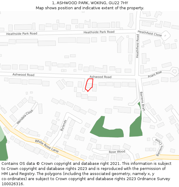 1, ASHWOOD PARK, WOKING, GU22 7HY: Location map and indicative extent of plot