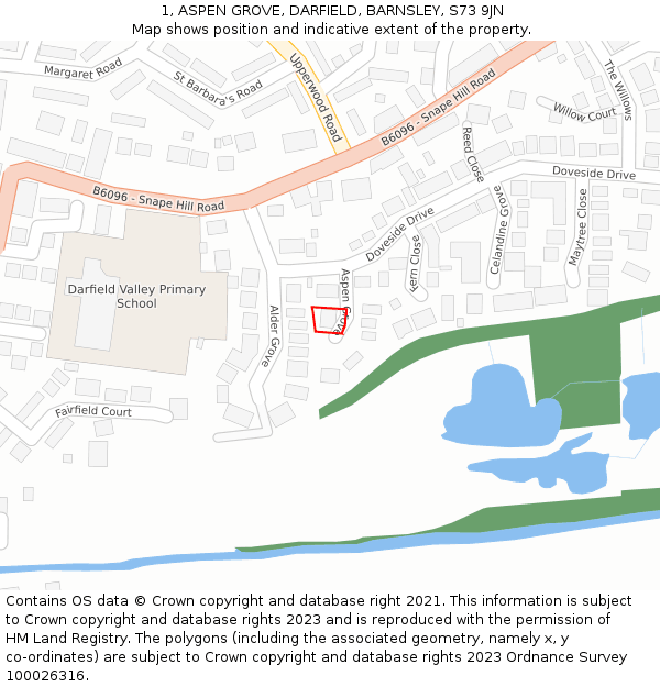 1, ASPEN GROVE, DARFIELD, BARNSLEY, S73 9JN: Location map and indicative extent of plot