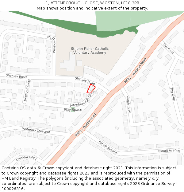 1, ATTENBOROUGH CLOSE, WIGSTON, LE18 3PR: Location map and indicative extent of plot