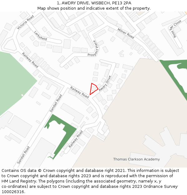 1, AWDRY DRIVE, WISBECH, PE13 2PA: Location map and indicative extent of plot