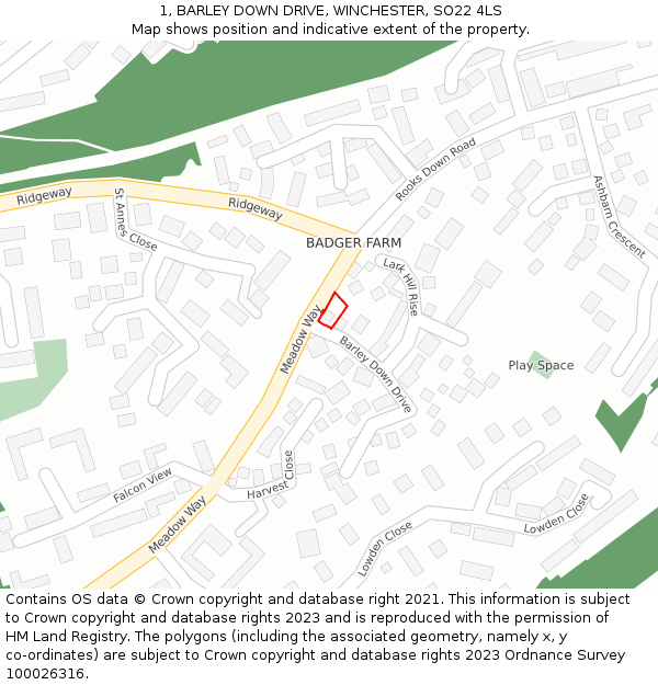 1, BARLEY DOWN DRIVE, WINCHESTER, SO22 4LS: Location map and indicative extent of plot