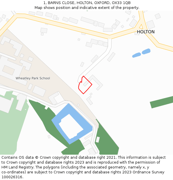 1, BARNS CLOSE, HOLTON, OXFORD, OX33 1QB: Location map and indicative extent of plot