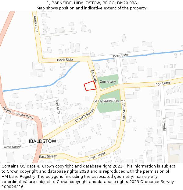 1, BARNSIDE, HIBALDSTOW, BRIGG, DN20 9RA: Location map and indicative extent of plot