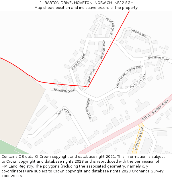 1, BARTON DRIVE, HOVETON, NORWICH, NR12 8GH: Location map and indicative extent of plot