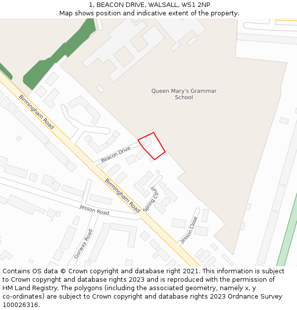 1, BEACON DRIVE, WALSALL, WS1 2NP: Location map and indicative extent of plot