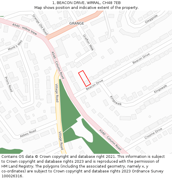 1, BEACON DRIVE, WIRRAL, CH48 7EB: Location map and indicative extent of plot