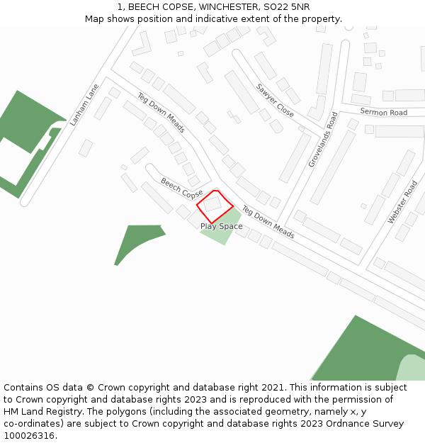 1, BEECH COPSE, WINCHESTER, SO22 5NR: Location map and indicative extent of plot