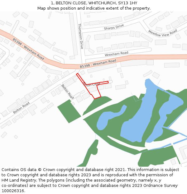 1, BELTON CLOSE, WHITCHURCH, SY13 1HY: Location map and indicative extent of plot