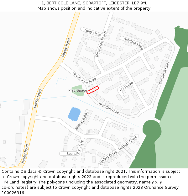 1, BERT COLE LANE, SCRAPTOFT, LEICESTER, LE7 9YL: Location map and indicative extent of plot