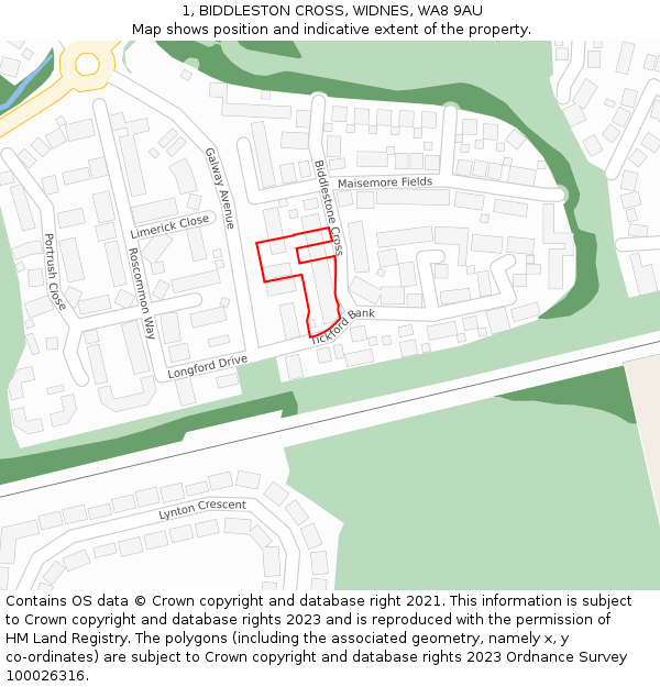 1, BIDDLESTON CROSS, WIDNES, WA8 9AU: Location map and indicative extent of plot