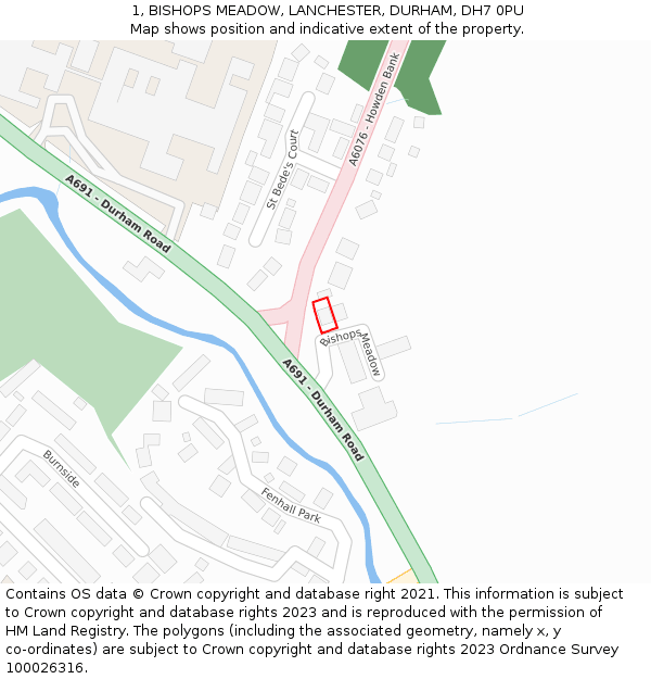 1, BISHOPS MEADOW, LANCHESTER, DURHAM, DH7 0PU: Location map and indicative extent of plot