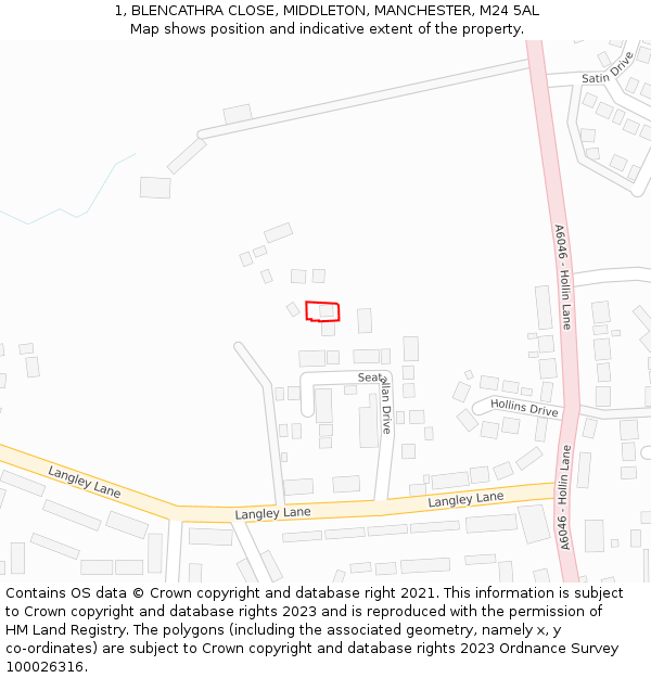 1, BLENCATHRA CLOSE, MIDDLETON, MANCHESTER, M24 5AL: Location map and indicative extent of plot