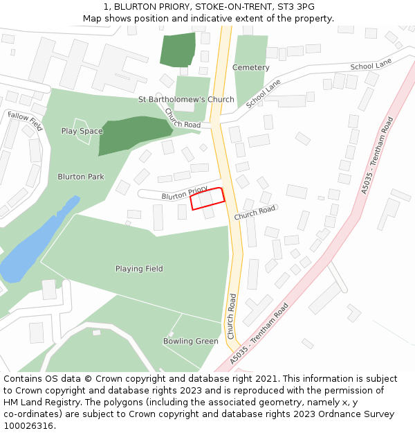 1, BLURTON PRIORY, STOKE-ON-TRENT, ST3 3PG: Location map and indicative extent of plot