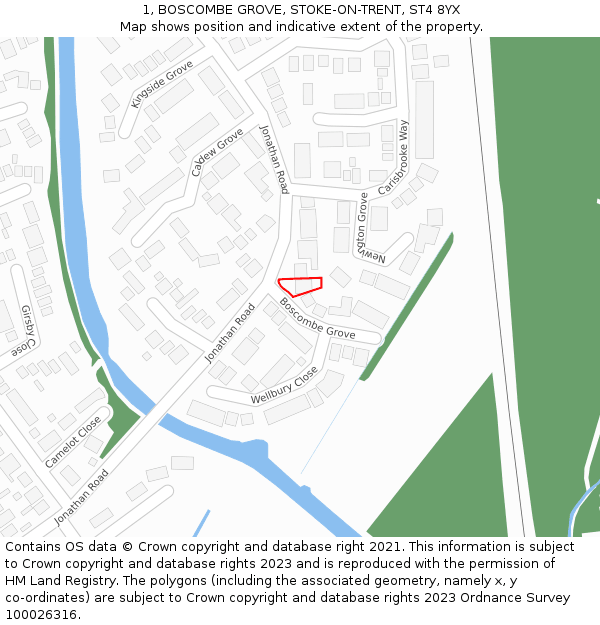 1, BOSCOMBE GROVE, STOKE-ON-TRENT, ST4 8YX: Location map and indicative extent of plot