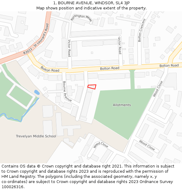 1, BOURNE AVENUE, WINDSOR, SL4 3JP: Location map and indicative extent of plot