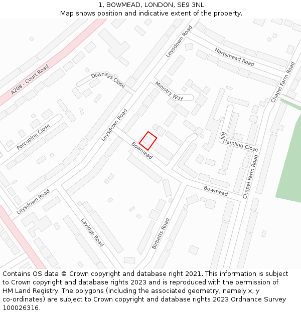 1, BOWMEAD, LONDON, SE9 3NL: Location map and indicative extent of plot