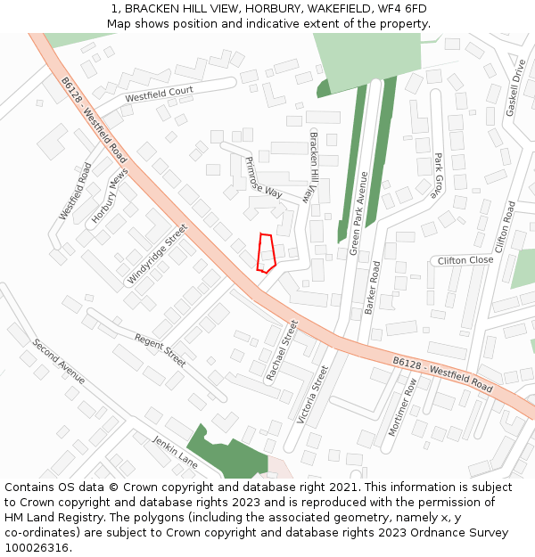 1, BRACKEN HILL VIEW, HORBURY, WAKEFIELD, WF4 6FD: Location map and indicative extent of plot