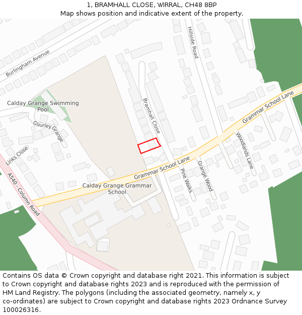 1, BRAMHALL CLOSE, WIRRAL, CH48 8BP: Location map and indicative extent of plot