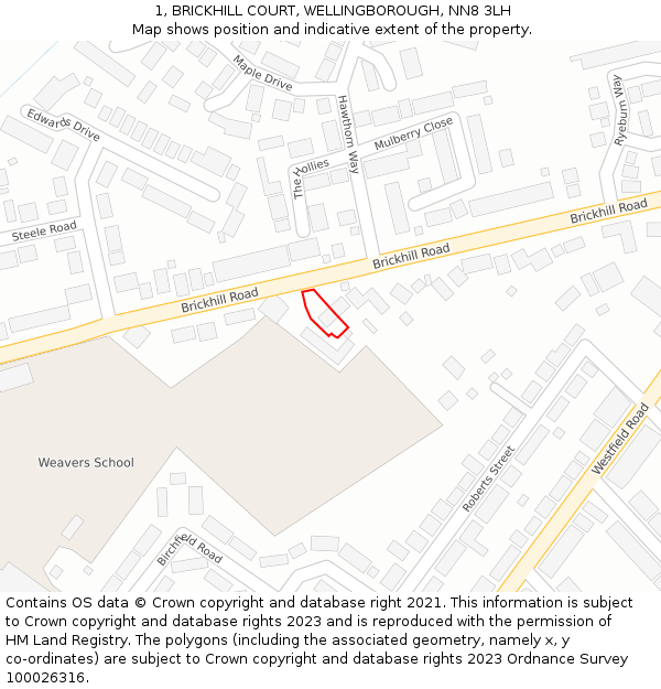 1, BRICKHILL COURT, WELLINGBOROUGH, NN8 3LH: Location map and indicative extent of plot