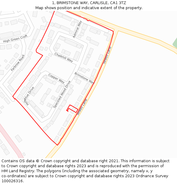 1, BRIMSTONE WAY, CARLISLE, CA1 3TZ: Location map and indicative extent of plot