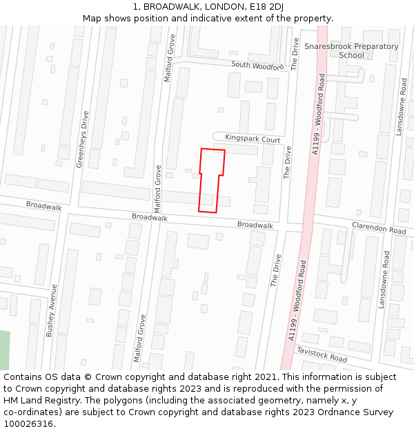 1, BROADWALK, LONDON, E18 2DJ: Location map and indicative extent of plot