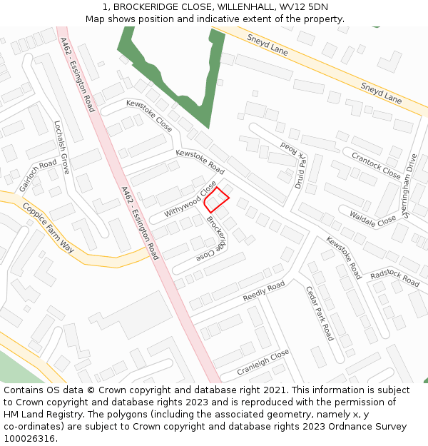1, BROCKERIDGE CLOSE, WILLENHALL, WV12 5DN: Location map and indicative extent of plot