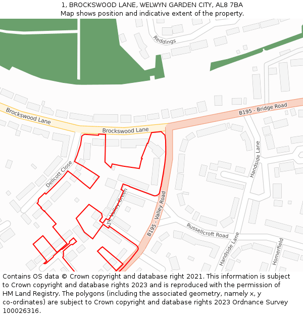 1, BROCKSWOOD LANE, WELWYN GARDEN CITY, AL8 7BA: Location map and indicative extent of plot