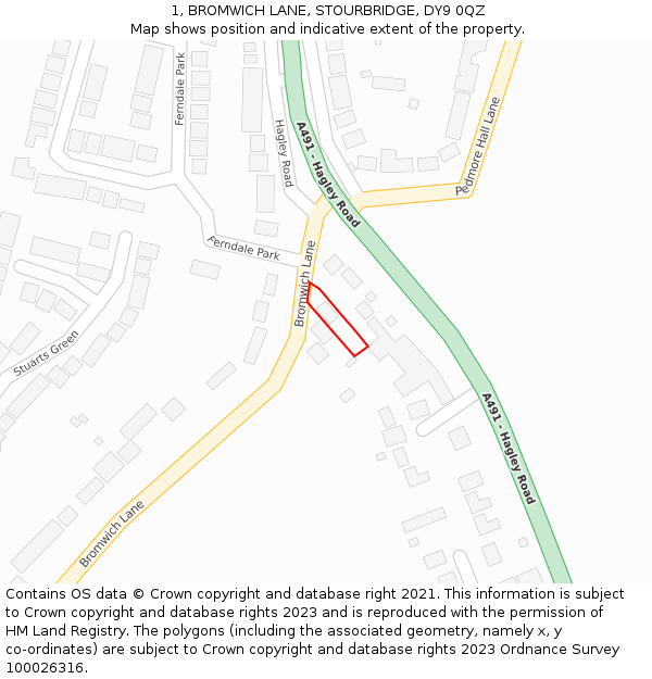 1, BROMWICH LANE, STOURBRIDGE, DY9 0QZ: Location map and indicative extent of plot
