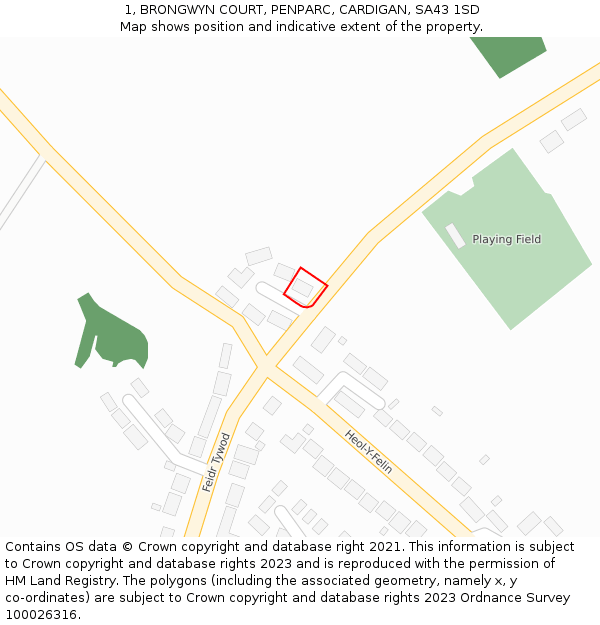 1, BRONGWYN COURT, PENPARC, CARDIGAN, SA43 1SD: Location map and indicative extent of plot