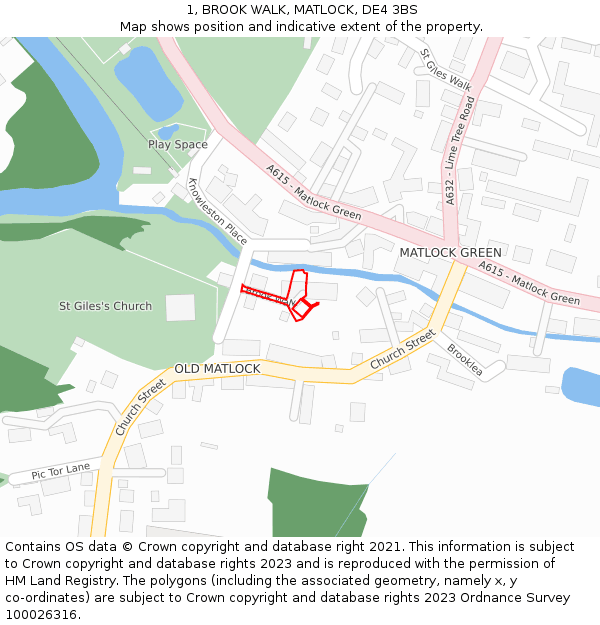 1, BROOK WALK, MATLOCK, DE4 3BS: Location map and indicative extent of plot