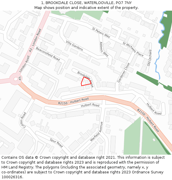 1, BROOKDALE CLOSE, WATERLOOVILLE, PO7 7NY: Location map and indicative extent of plot