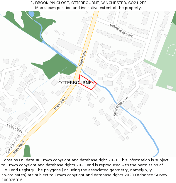 1, BROOKLYN CLOSE, OTTERBOURNE, WINCHESTER, SO21 2EF: Location map and indicative extent of plot