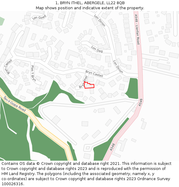 1, BRYN ITHEL, ABERGELE, LL22 8QB: Location map and indicative extent of plot