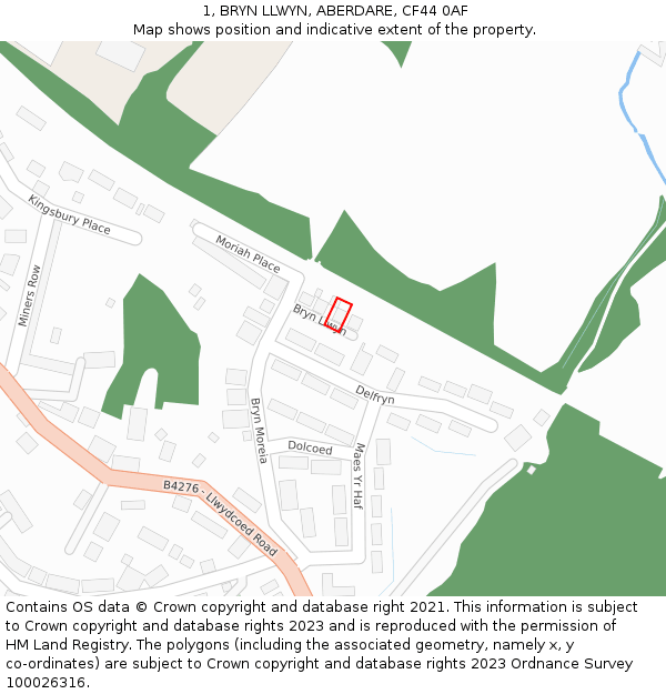 1, BRYN LLWYN, ABERDARE, CF44 0AF: Location map and indicative extent of plot