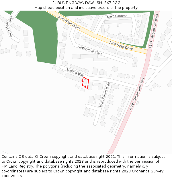 1, BUNTING WAY, DAWLISH, EX7 0GG: Location map and indicative extent of plot