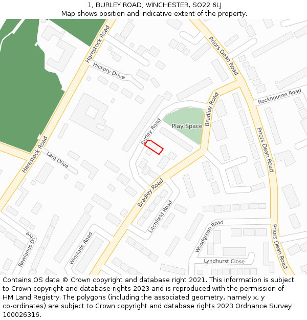 1, BURLEY ROAD, WINCHESTER, SO22 6LJ: Location map and indicative extent of plot