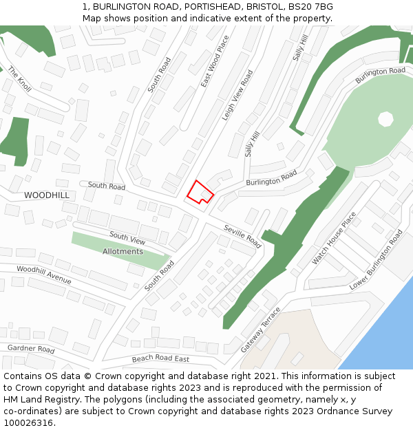 1, BURLINGTON ROAD, PORTISHEAD, BRISTOL, BS20 7BG: Location map and indicative extent of plot