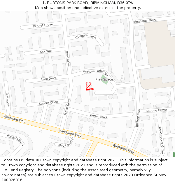 1, BURTONS PARK ROAD, BIRMINGHAM, B36 0TW: Location map and indicative extent of plot