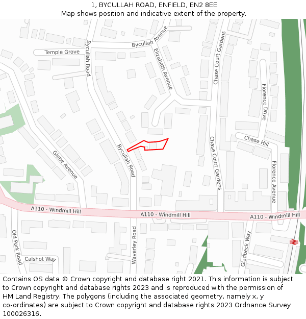 1, BYCULLAH ROAD, ENFIELD, EN2 8EE: Location map and indicative extent of plot